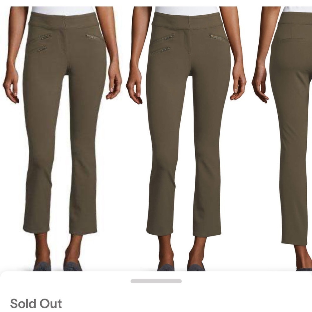 Veronica Beard ADELAIDE ZIPPER POCKET SKINNY STRAIGHT LEG PANTS ARMY GREEN Sz 8